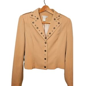 [SPANNER]Tailored Warm Beige Snap Button Grommet Collar Crop Jacket Women's 6